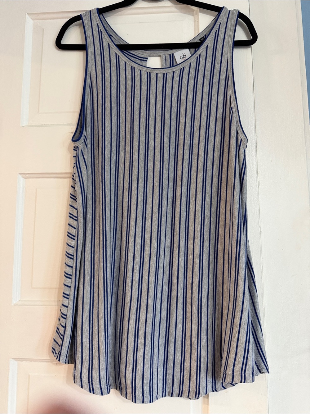 CAbi Blue and Gray Striped Tank Top